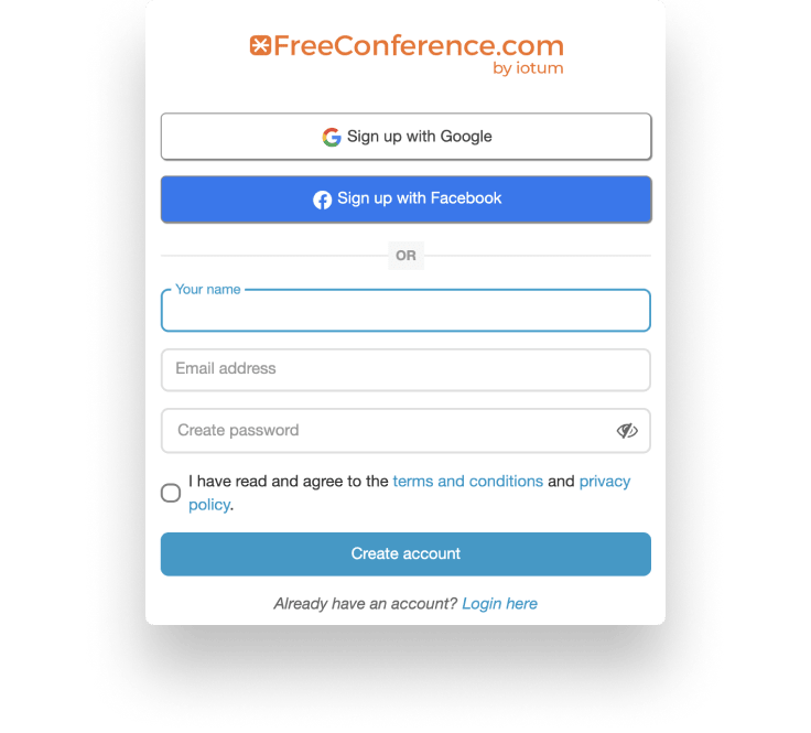 FreeConference Sign up form